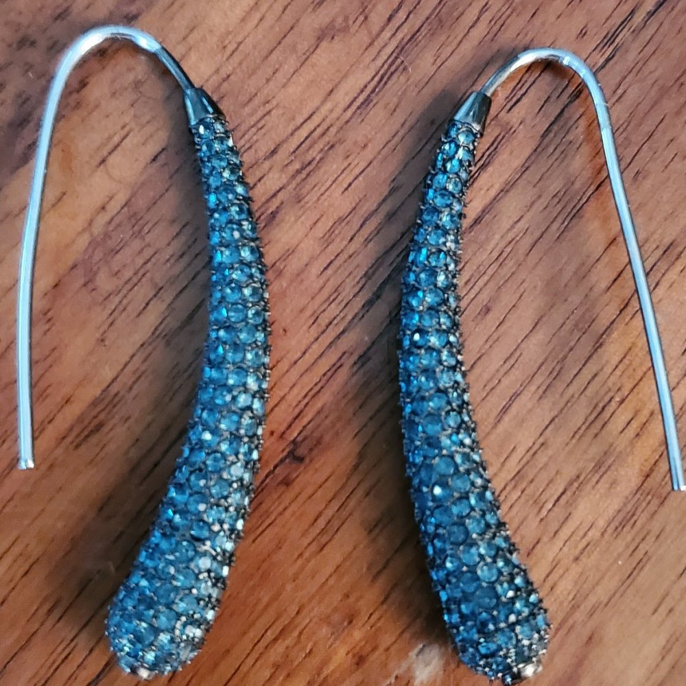 Michael Kors Gunmetal Blue Pave Long Drop Earrings